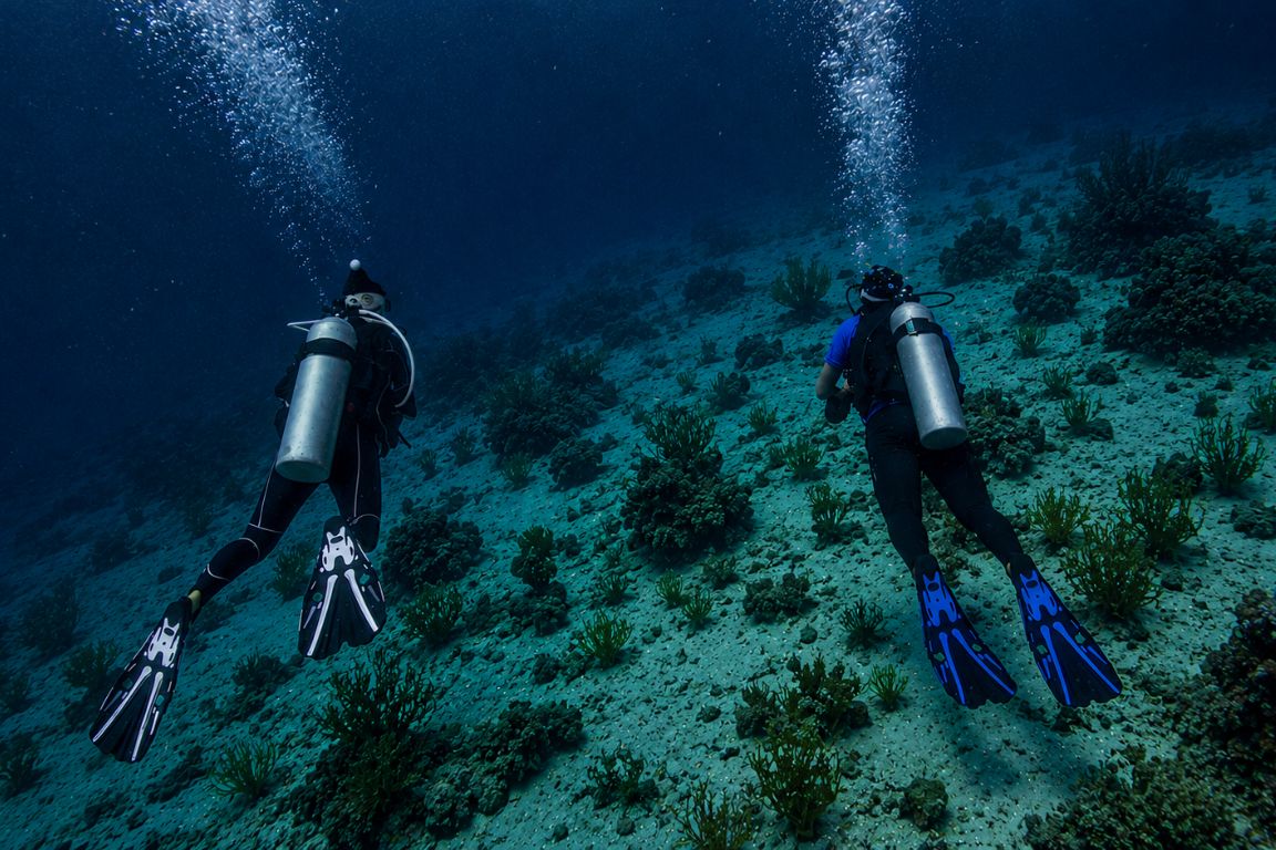 Scuba divers discovering the rich marine life and coral reefs around Koh Haa during a Krabi Boat Tours trip