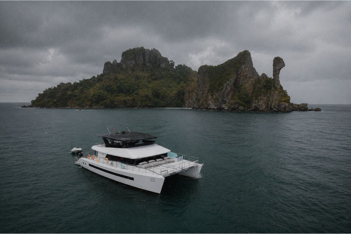Luxury yacht exploring Krabi’s famous islands and coastal landscapes during a Krabi Boat Tours island-hopping tour